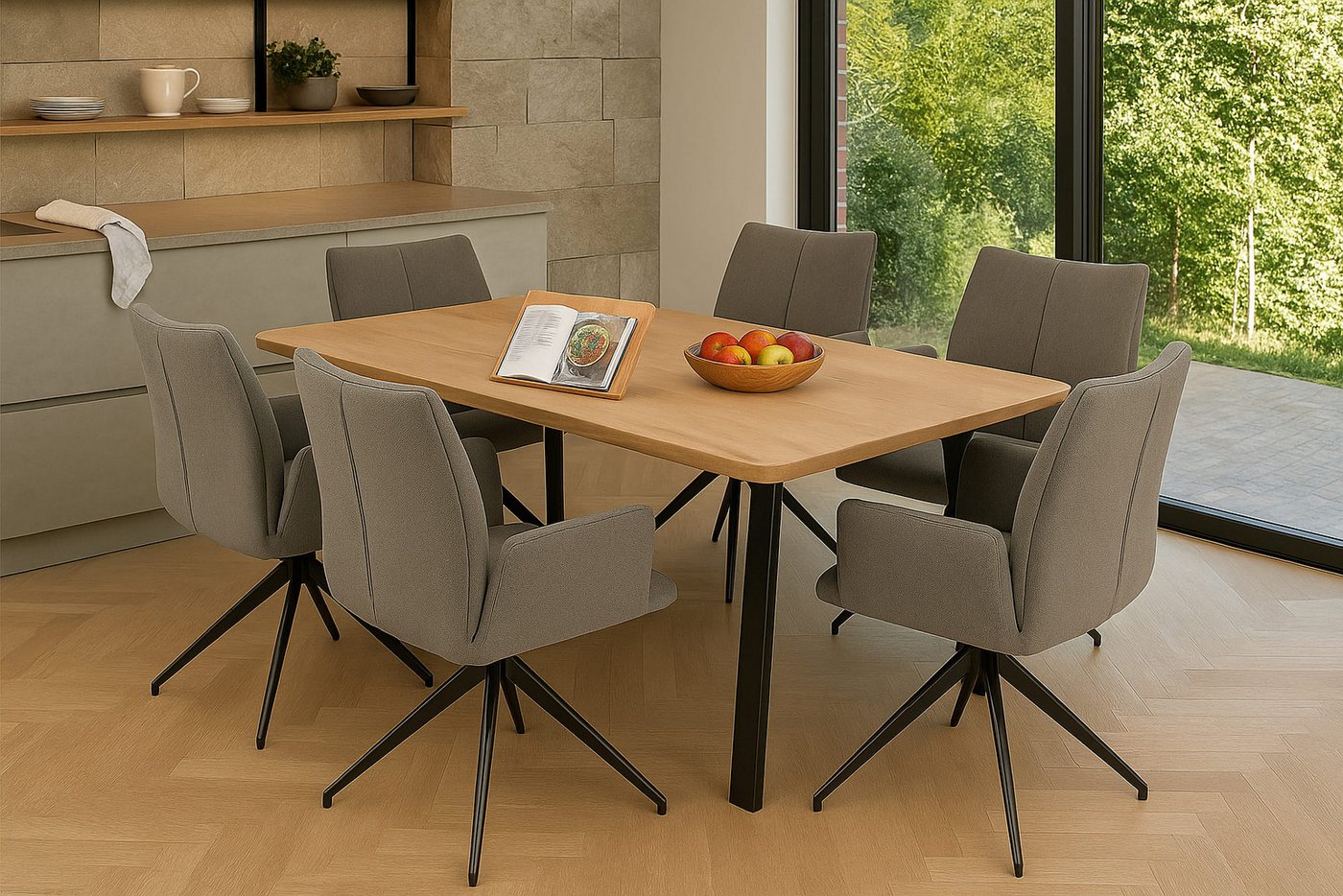 LC Home Essgruppe LC Home Essgruppe Monti Esstisch Wildeiche + Esszimmerstühle Webstoff von LC Home