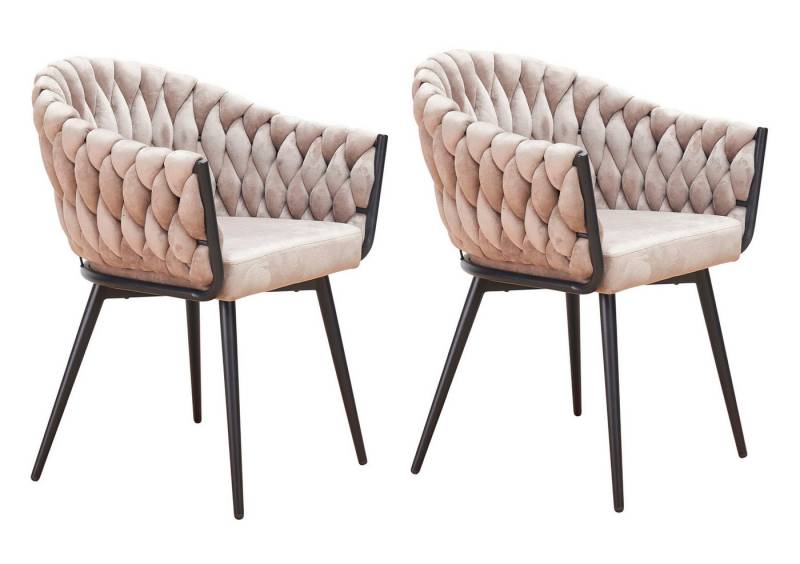 LC Home Esszimmerstuhl LC Home 2er Set Esszimmerstuhl Remy Flechtoptik Samt hellgrau (2 St) von LC Home