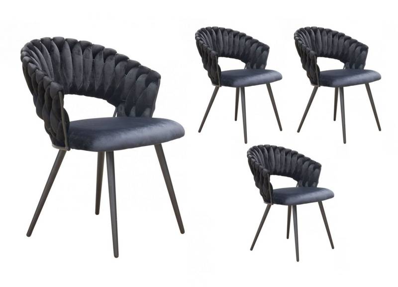 LC Home Esszimmerstuhl »Nancy« Flechtoptik Samt Armlehnstuhl Designerstuhl (Einzelstuhlset, 4 St), Gestell aus Metall von LC Home