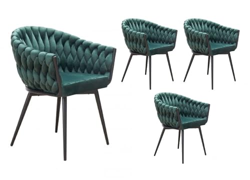 LC Home Esszimmerstuhl Remy Flechtoptik Samt Akzent Stuhl Landscape Armlehnstuhl Weavy Lounge Stuhl Designerstuhl (Grün, 4er Set) von LC Home