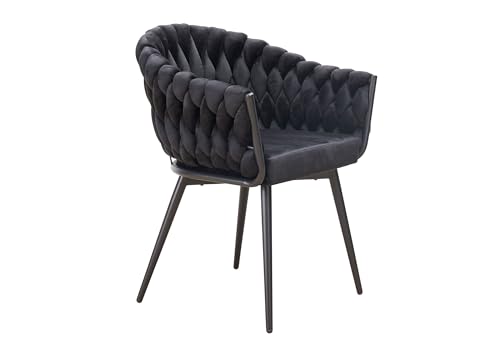 LC Home Esszimmerstuhl Remy Flechtoptik Samt Akzent Stuhl Landscape Armlehnstuhl Weavy Lounge Stuhl Designerstuhl (Schwarz, 1er Set) von LC Home