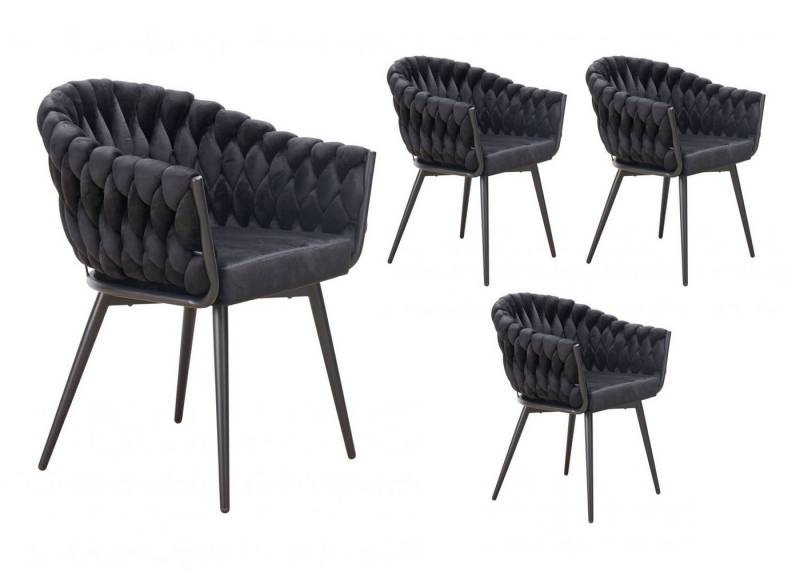 LC Home Esszimmerstuhl »Remy« Flechtoptik Samt schwarz Armlehnstuhl Designerstuhl (Einzelstuhlset, 4 St), Gestell aus Metall von LC Home