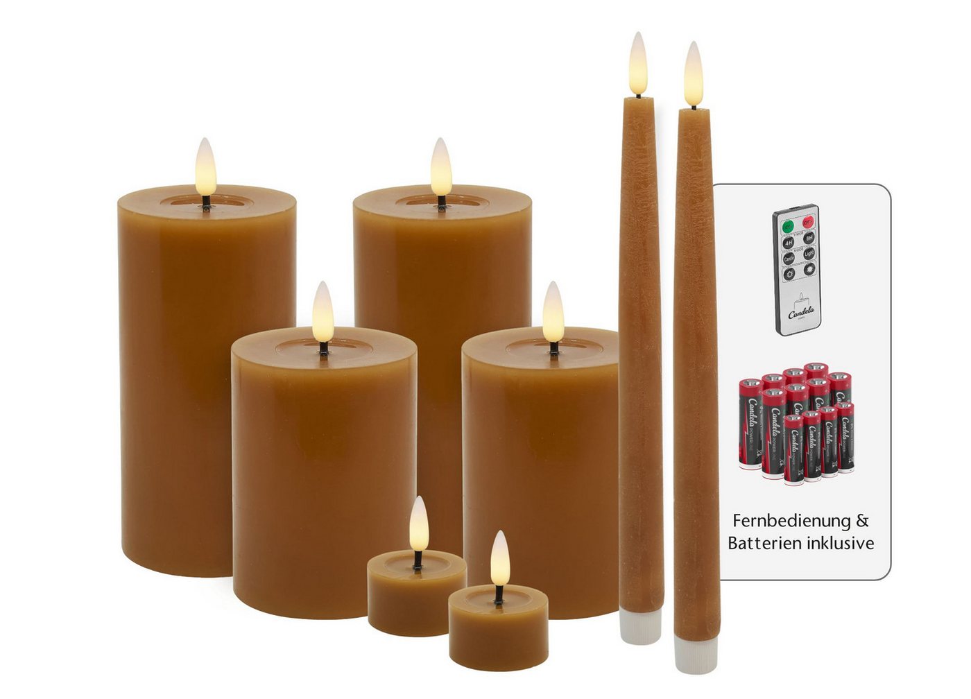 LC Home LED-Kerze (Spar-Set, 8-tlg., verschiedene Größen), Echtwachs, Dimmbar, Timer Funktion von LC Home