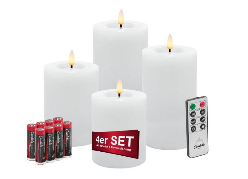LC Home LED-Kerze Candela Lights LED Kerzen Echtwachs 4erSet mit Fernbedienung Batterien (Komplett-Set), LED Kerzen mit Timerfunktion Fernbedienung Dimmbar von LC Home