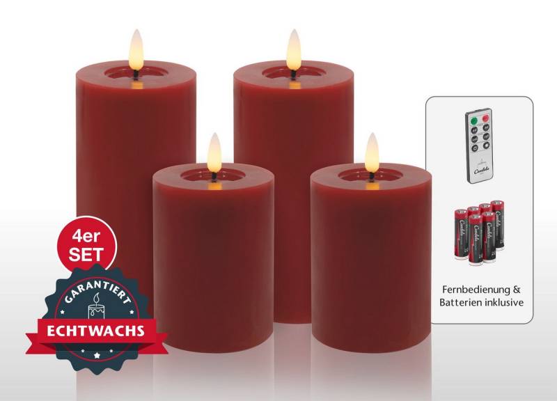 LC Home LED-Kerze Candela Lights LED Kerzen Set Echtwachs inkl Batterien & Fernbedienung (Spar-Set, 4-tlg., verschiedene Größen), Echtwachs, Dimmbar, Timer Funktion von LC Home