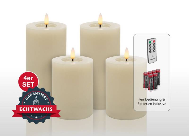 LC Home LED-Kerze Candela Lights LED Kerzen Set Echtwachs inkl Batterien & Fernbedienung (Spar-Set, 4-tlg., verschiedene Größen), Echtwachs, Dimmbar, Timer Funktion von LC Home
