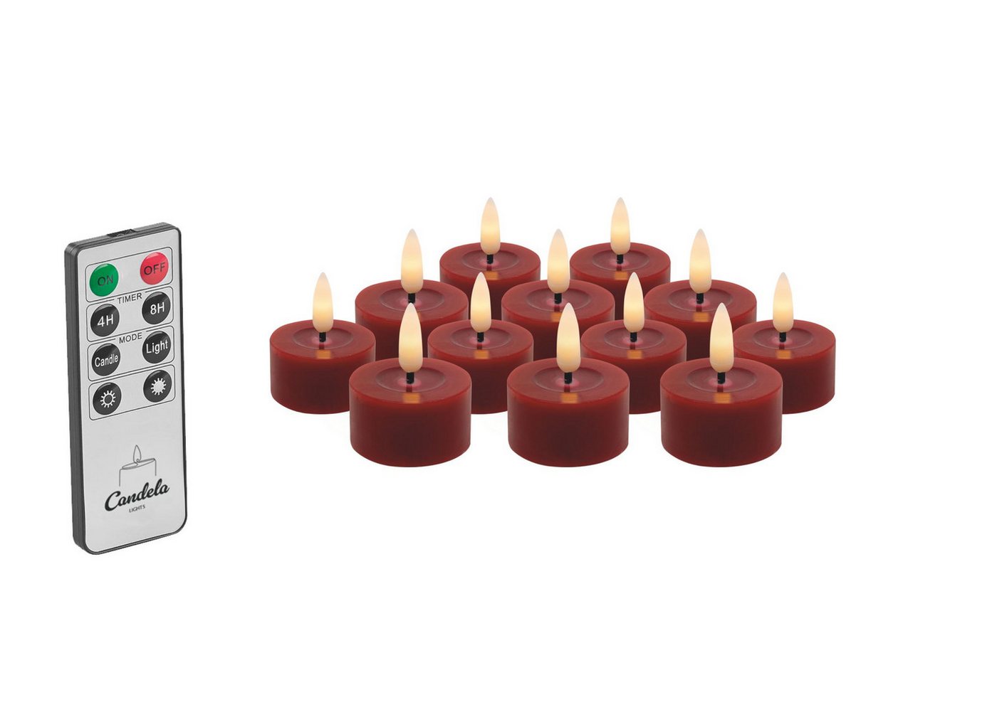 LC Home LED-Kerze LED Kerzen Set Winter Echtwachs Timerfunktion Fernbedienung dimmbar (Set, 12-tlg., LED Kerzen Winter, Teelicht und Stumpenkerze mit Reflexionsspiegel), LED Kerzen mit Timerfunktion Fernbedienung Dimmbar von LC Home