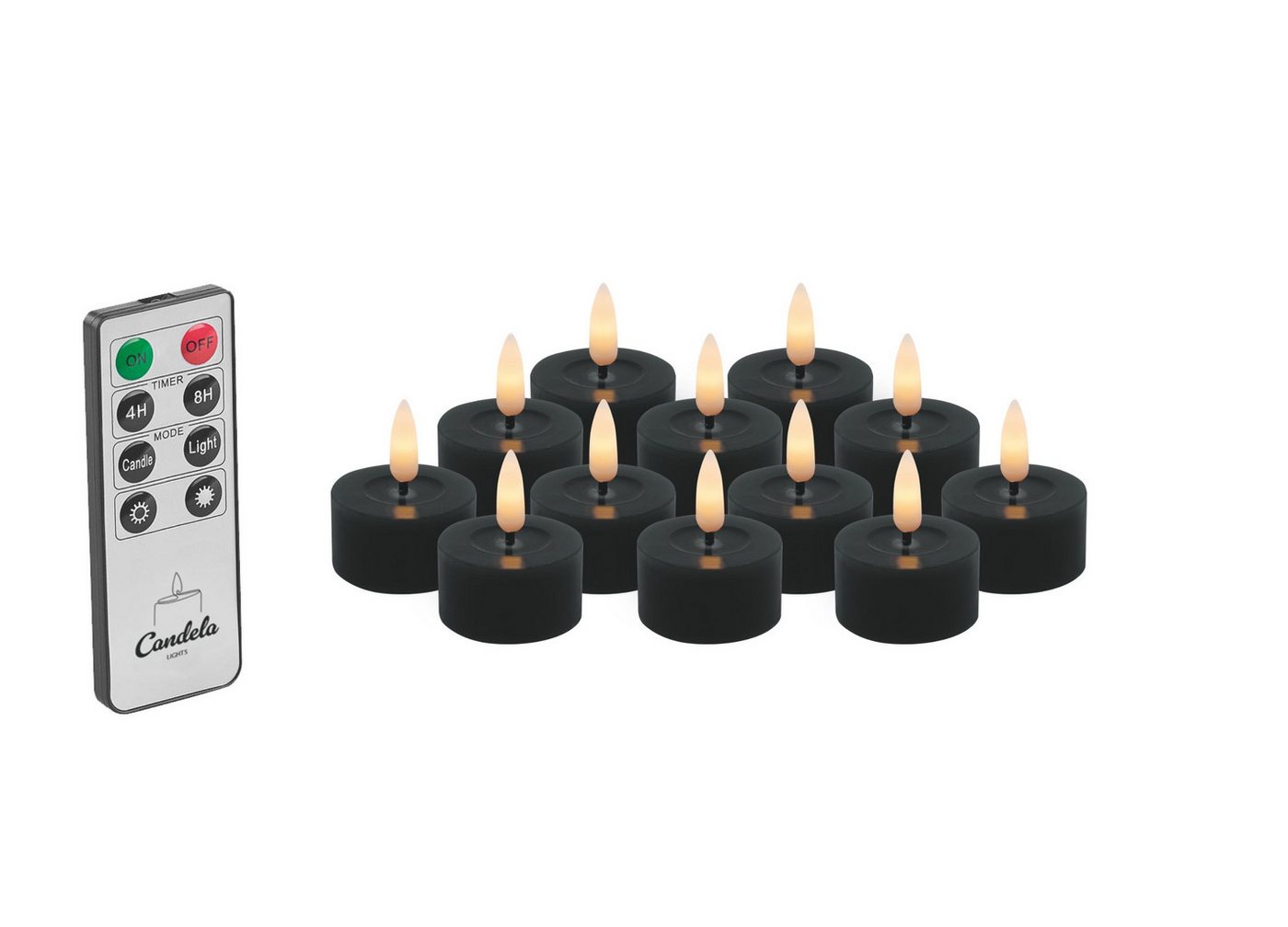 LC Home LED-Kerze LED Kerzen Set Winter Echtwachs Timerfunktion Fernbedienung dimmbar (Set, 12-tlg., LED Kerzen Winter, Teelicht und Stumpenkerze mit Reflexionsspiegel), LED Kerzen mit Timerfunktion Fernbedienung Dimmbar von LC Home