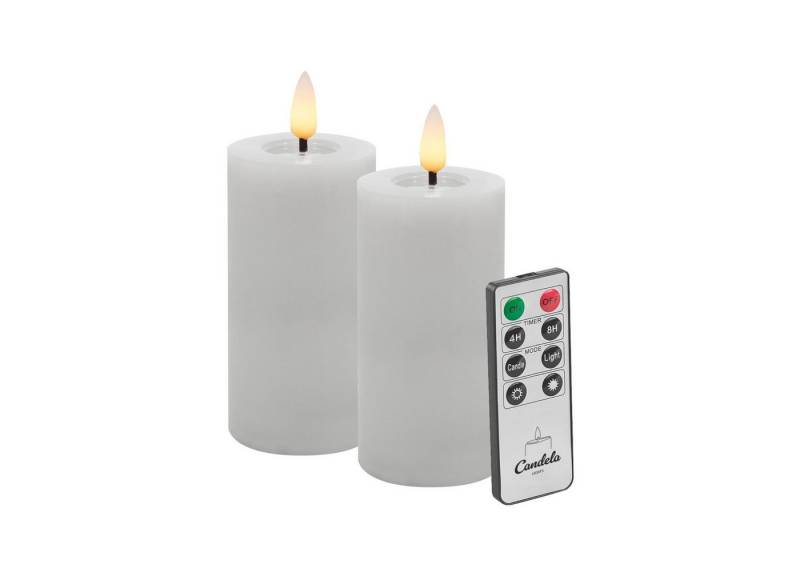 LC Home LED-Kerze LED Kerzen Set Winter Echtwachs Timerfunktion Fernbedienung dimmbar (Set, 2-tlg., LED Kerzen Winter, Teelicht und Stumpenkerze mit Reflexionsspiegel), LED Kerzen mit Timerfunktion Fernbedienung Dimmbar von LC Home