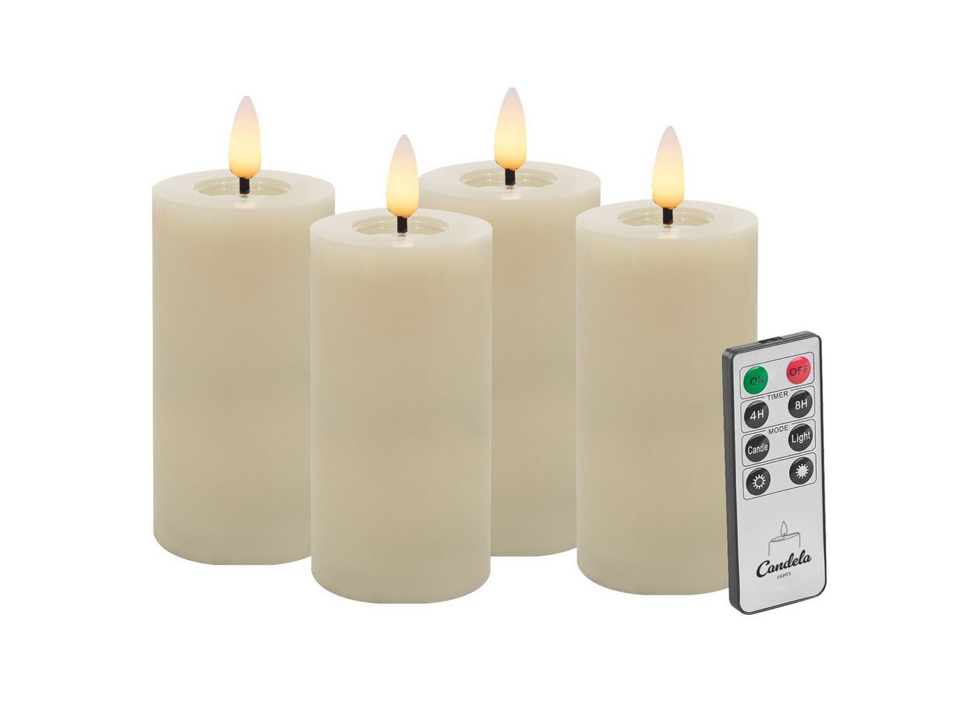 LC Home LED-Kerze LED Kerzen Set Winter Echtwachs Timerfunktion Fernbedienung dimmbar (Set, 4-tlg., LED Kerzen Winter, Teelicht und Stumpenkerze mit Reflexionsspiegel), LED Kerzen mit Timerfunktion Fernbedienung Dimmbar von LC Home
