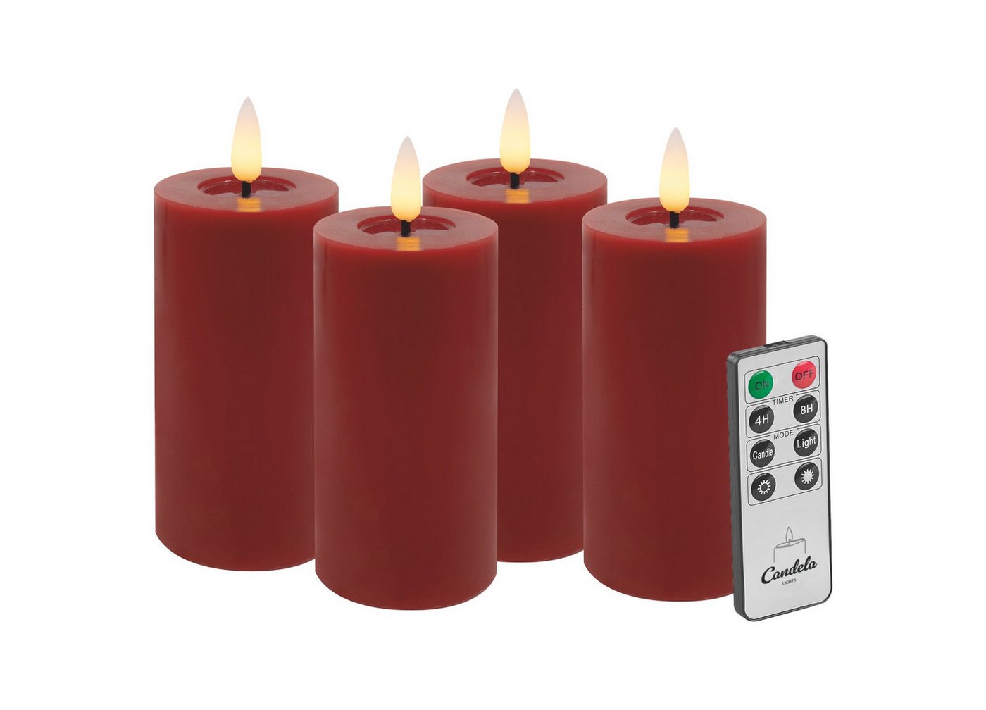 LC Home LED-Kerze LED Kerzen Set Winter Echtwachs Timerfunktion Fernbedienung dimmbar (Set, 4-tlg., LED Kerzen Winter, Teelicht und Stumpenkerze mit Reflexionsspiegel), LED Kerzen mit Timerfunktion Fernbedienung Dimmbar von LC Home