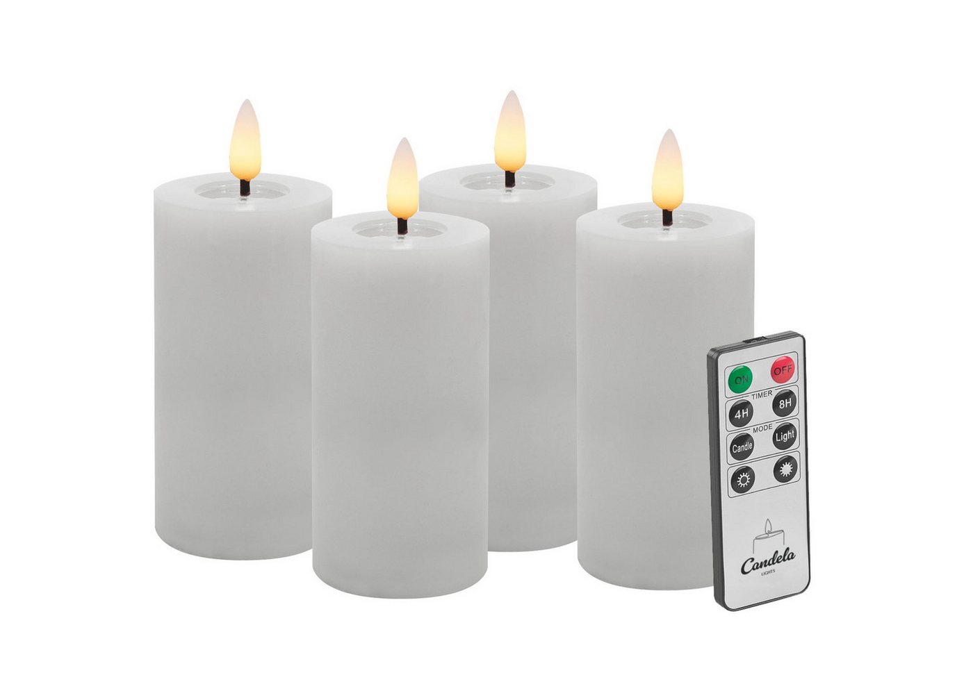 LC Home LED-Kerze LED Kerzen Set Winter Echtwachs Timerfunktion Fernbedienung dimmbar (Set, 4-tlg., LED Kerzen Winter, Teelicht und Stumpenkerze mit Reflexionsspiegel), LED Kerzen mit Timerfunktion Fernbedienung Dimmbar von LC Home