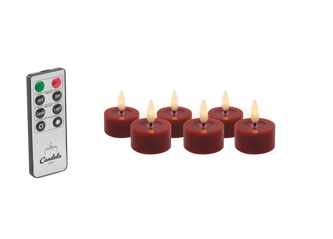 LC Home LED-Kerze LED Kerzen Set Winter Echtwachs Timerfunktion Fernbedienung dimmbar (Set, 6-tlg., LED Kerzen Winter, Teelicht und Stumpenkerze mit Reflexionsspiegel), LED Kerzen mit Timerfunktion Fernbedienung Dimmbar von LC Home