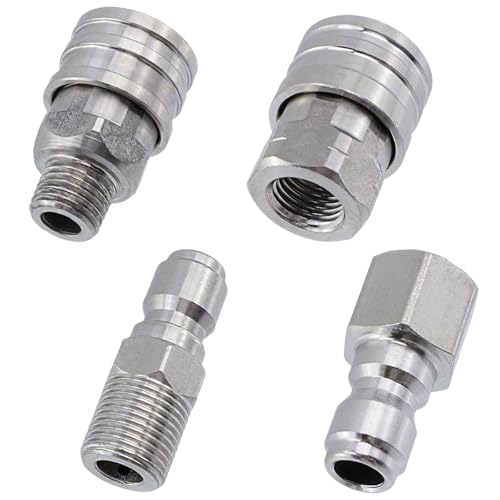 LC LICTOP Hochdruckreiniger-Drehadapter, 1/4 NPT auf 1/4 Zoll Schnellanschluss, Edelstahl-Schlauchverschraubung, 4500 PSI Schnelltrennkupplung für Hochdruckreiniger, 4 Stück von LC LICTOP