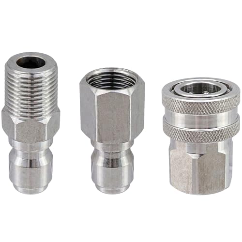 LC LICTOP Hochdruckreiniger-Drehverschraubung, 3/8 NPT auf 3/8 Zoll Schnellanschluss, Edelstahl-Schlauchadapter, 4500 PSI Schnelltrennkupplung für Hochdruckreiniger, 3 Stück von LC LICTOP