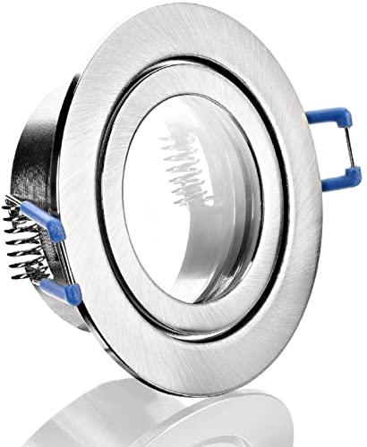 IP44 Aluminium Feuchtraum Badezimmer Einbaustrahler Einbauspot mit Klickverschluß, Gummidichtung Spritzwassergeschützt geeignet für MR16/GU10 LED/Halogen 12V GU5.3/230V GU10 (Eisengebürstet Rund) von LC-Light