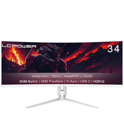 LC-POWER LC-M34-Q-C-PRO 34 Zoll Ultra WQHD Gaming Curved Monitor 3440x1440, 165Hz, HDR10, 1ms, 1500R, FreeSync, USB-Hub,KVM-Switch von LC-POWER
