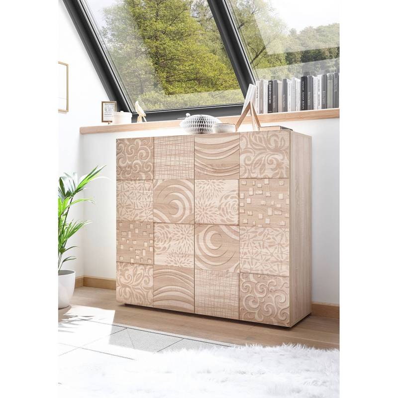 home24 Highboard Miro 121 x 111 x 42cm Beige/Eiche Sonoma Dekor von home24