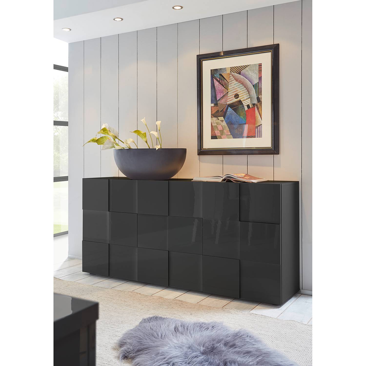 LC Spa Sideboard Dama I Hochglanz Anthrazit Spanplatte 181x84x42 cm (BxHxT) Modern 3-türig von LC Spa