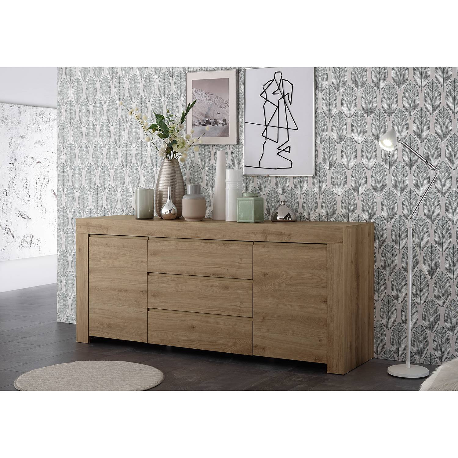 LC Spa Sideboard Firenze II Eiche Dekor Spanplatte 184x81x42 cm (BxHxT) Modern 2-türig 3 Schubladen von LC Spa