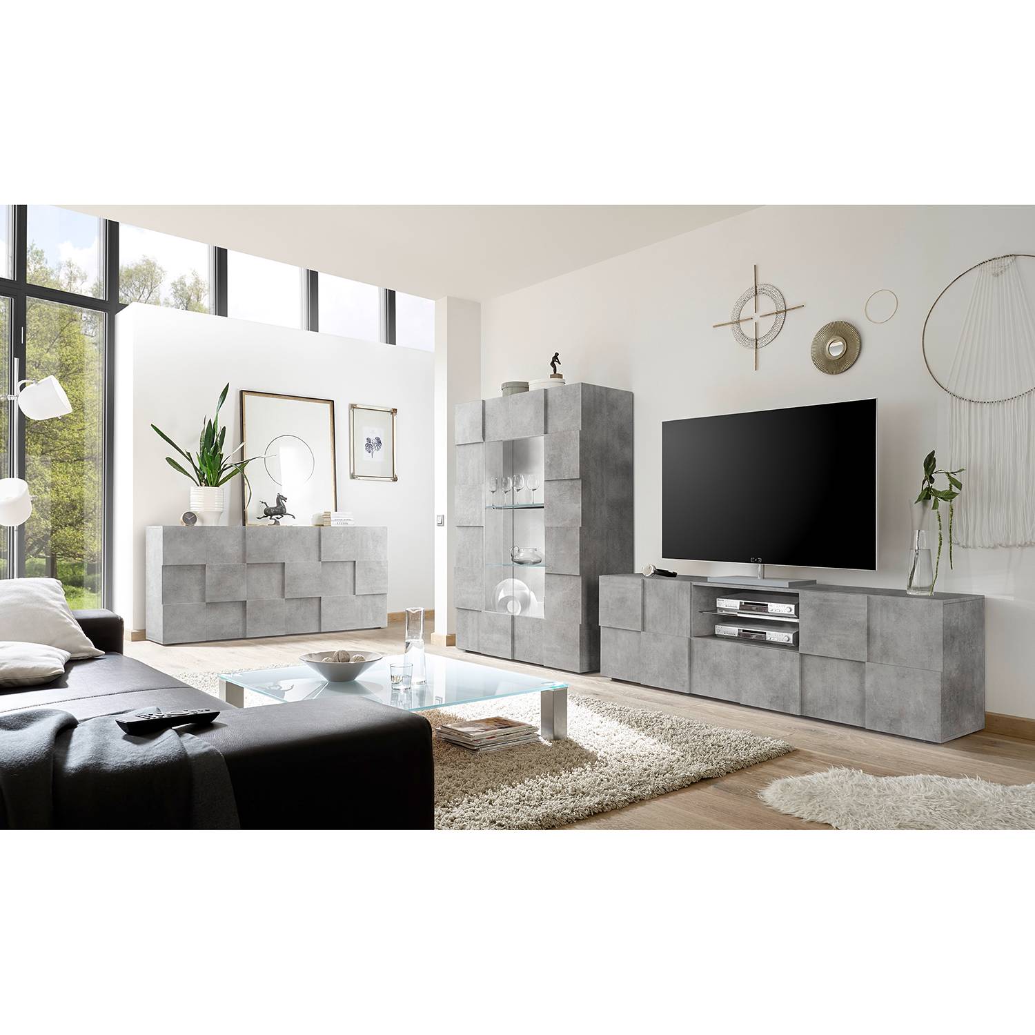 LC Spa TV-Lowboard Dama II Beton Dekor Spanplatte 181x57x42 cm (BxHxT) Modern 2-türig 1 Schublade von LC Spa