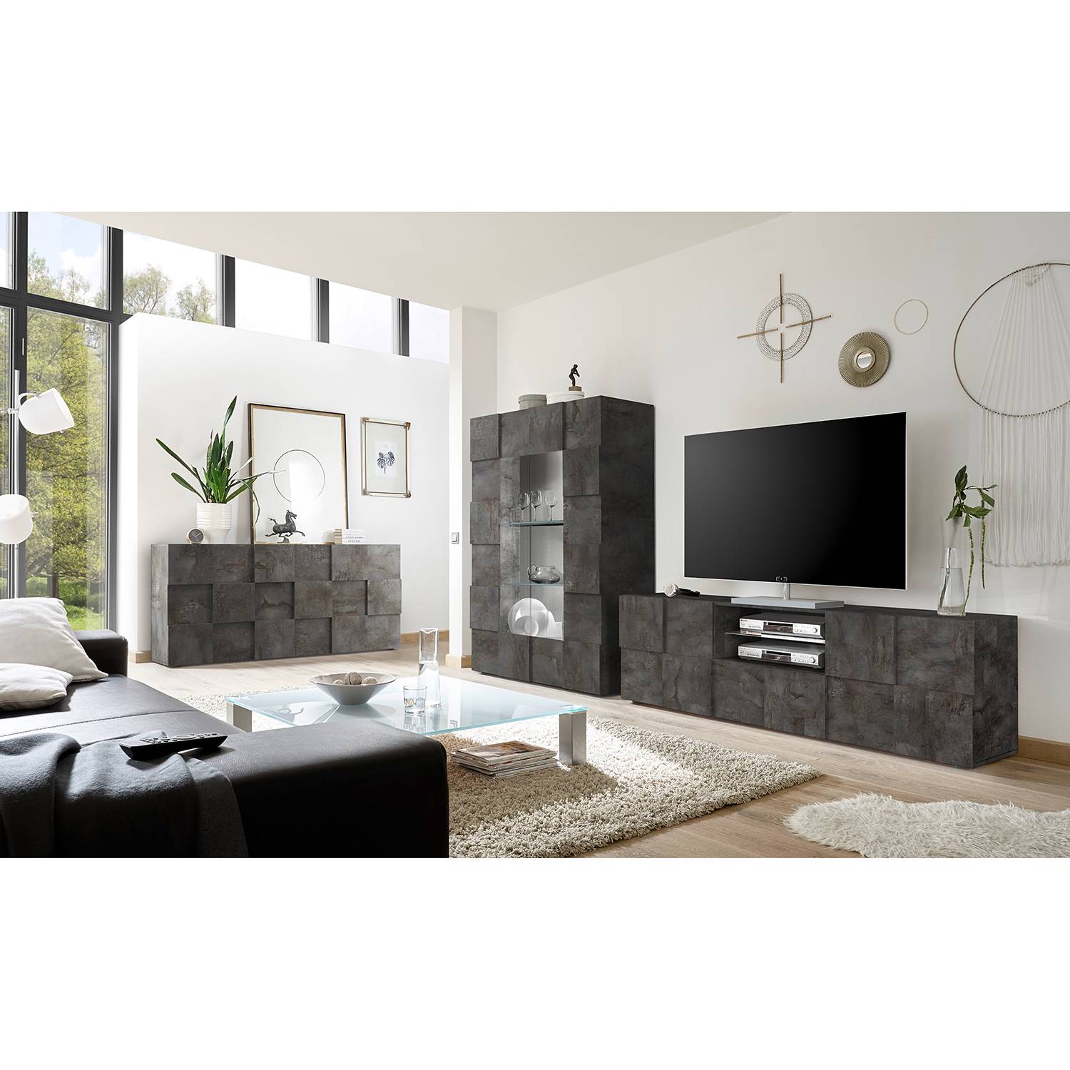 LC Spa TV-Lowboard Dama II Graphit Spanplatte 181x57x42 cm (BxHxT) Modern 2-türig 1 Schublade von LC Spa