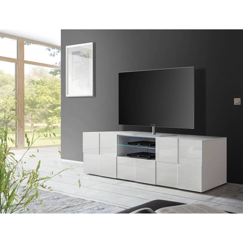 home24 TV-Lowboard Dama II Spanplatte, lackiert Weiß/Hochglanz Weiß 181 x 57 x 42cm von home24