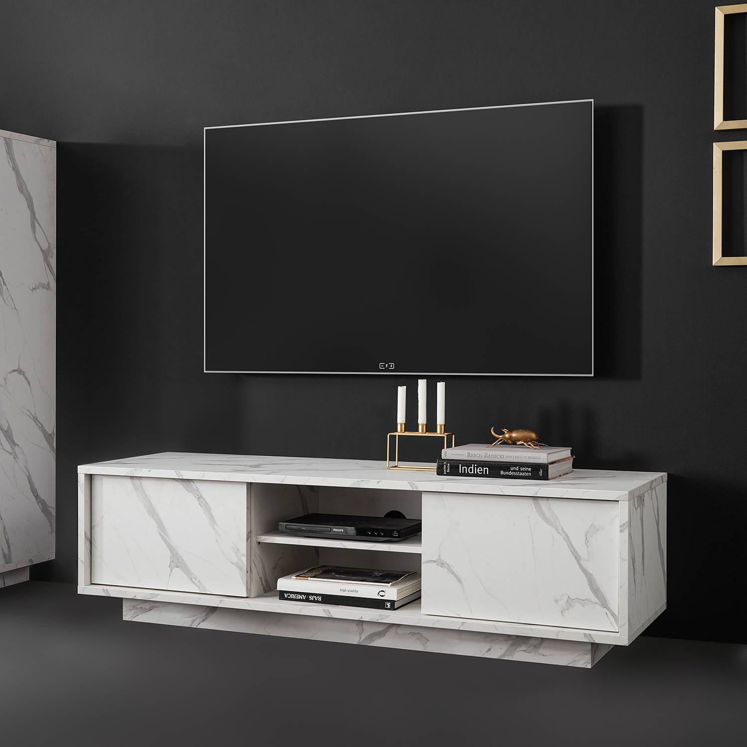 home24 TV-Lowboard Spanplatte, beschichtet Weiß/Marmor Weiß Dekor 139 x 44 x 43cm home24 TV-Lowboard Spanplatte, beschichtet Weiß/Marmor Weiß Dekor 139 x 44 x 43cm von home24