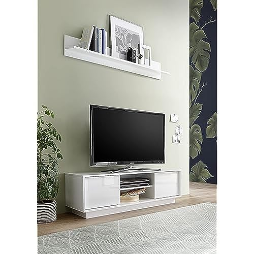 Lc Spa TV-Sockel Ice 2 Türen + Wohnraum in der Mitte mit Holzablage, glänzend weiß, Large von Lc Spa
