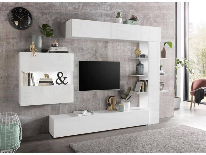 INOSIGN Wohnwand Sorano, (Set, 4-St), mit Hängeschrank, weiß, weiss matt/weiss Hochglanz Lack von LC