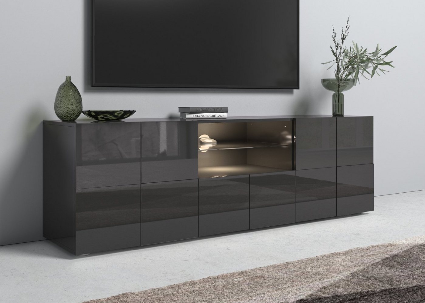 INOSIGN Lowboard Dama Breite 181 cm, TV-Board 2 Türen, 1 Schubkasten, TV-Schrank, Front in 3D-Optik, viel Stauraum, verschiedene Farben von INOSIGN