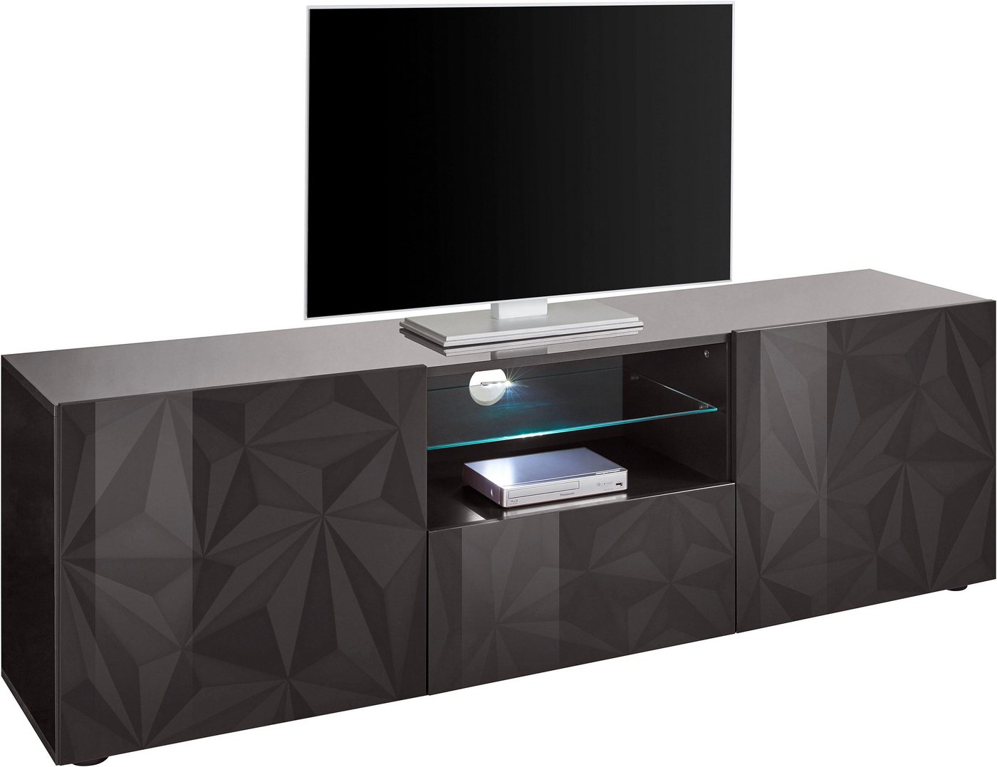 INOSIGN Lowboard Prisma Breite 181 cm, TV-Board 2 Türen, 1 Schubkasten, TV-Schrank, Front mit elegantem Siebdruck, grifflos, viel Stauraum von INOSIGN