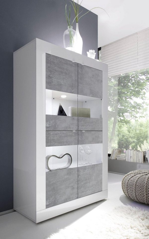 INOSIGN Vitrine Basic Höhe 162 cm, Standvitrine mit 4 Türen - Metallgriffe, Stauraumvitrine in moderner Rahmenoptik, Hochschrank, Anrichte von INOSIGN