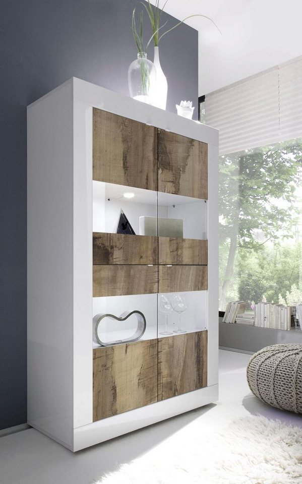 INOSIGN Vitrine Basic Höhe 162 cm, Standvitrine mit 4 Türen - Metallgriffe, Stauraumvitrine in moderner Rahmenoptik, Hochschrank, Anrichte von INOSIGN