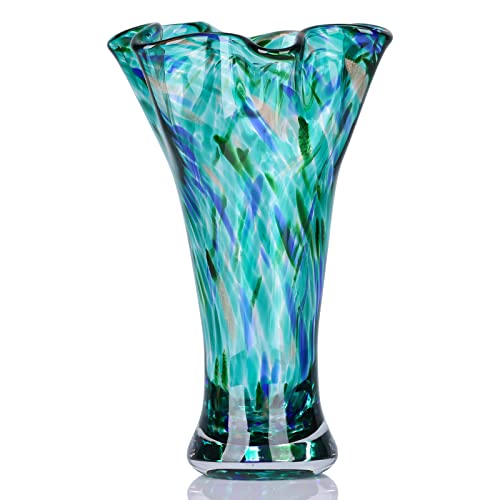 Glasvasen für Blumen, mundgeblasene Glasvase, Heimdekoration, breite Öffnung, grüne Blumenvase, Tafelaufsätze, für Bücherregal, Esstisch, Schreibtisch, Konferenzraum, Badezimmer, Arbeitsplatte, 22,9 von LCCCK