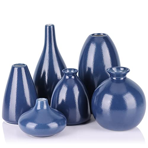 Blaue kleine Vase, 6er-Set, niedliche marineblaue Heimdekoration, kleine Vasen für Blumen, blaue Esstisch-Tafelaufsätze, für Wohnzimmer, Büro, Bücherregal, Tafelaufsätze und Eingangsdekoration von LCCCK