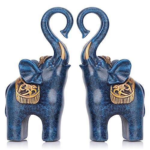 Ein Paar liebevolle Elefanten, Harz, blaue Elefanten-Statuen, Heimdekor-Akzent, Wohnzimmer, Schlafzimmer und das ideale Geschenk für Elefantenliebhaber von LCCCK