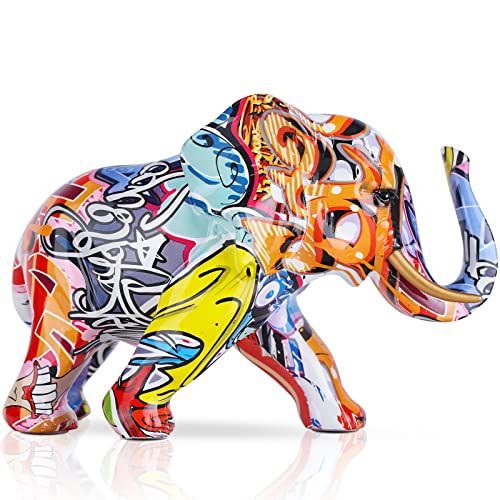 Elefant Decor Kreativität Graffiti Elefantenfiguren, Harz Bunte Elefantenstatuen Wohnkultur Kunst Elefantenstatue, geeignet zum Füllen von Raumdekoration im Wohnzimmer, Schlafzimmer, Büro (C) von LCCCK