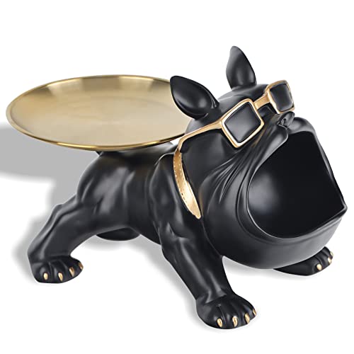 Französische Bulldogge Deko Statue Kreative Bulldog Deko Tablett, Schwarze Bulldogge-Statuen Heimdekoration Modern Schlüsselschale, Geeignet Für Wohnzimmer, Eingangsbereich, Büro Coole deko von LCCCK