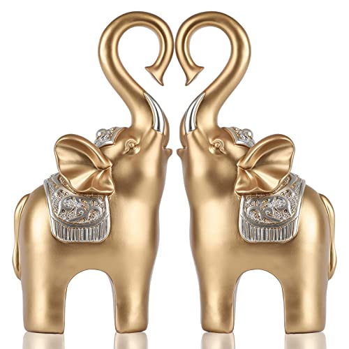 Gold Elephant Figurines Two Piece Loving Elephants Decor, Gold Elephant Heart Statue, Art Elephant Sculpture Shelf Decor Accent Suitable for Filling Space Decor in The Living Room, Bedroom, Office von LCCCK