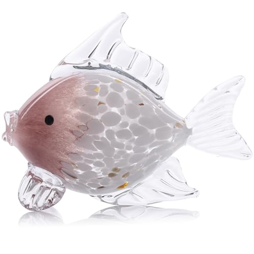 Große, mundgeblasene Glasfisch-Figuren, Aquarium-Meerglas-Kunst, rosa Fischstatue, Skulptur, moderner Küstenakzent, für Strandkrimskrams, Couchtische, nautische Büros von LCCCK