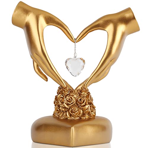 Herz Hände Skulptur Harz Gold Herz Hände Dekor, Romantische Gold Herz Dekor, Herz Hände Statue – für moderne Paare Schlafzimmer Lvoe Mittelstück Wohnzimmer, Valentinstag Hochzeit Geschenk von LCCCK