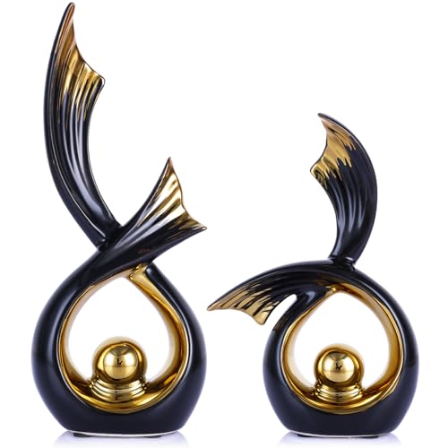 LCCCK Abstrakte Keramikskulptur, Porzellanfigur Im Art-Deco-Stil Akzentdekoration, Schaufigur Für Zuhause – Zeitgenössische Mittelstücke Für TV-Ständer Und Beistelltische (Schwarz und Gold) von LCCCK