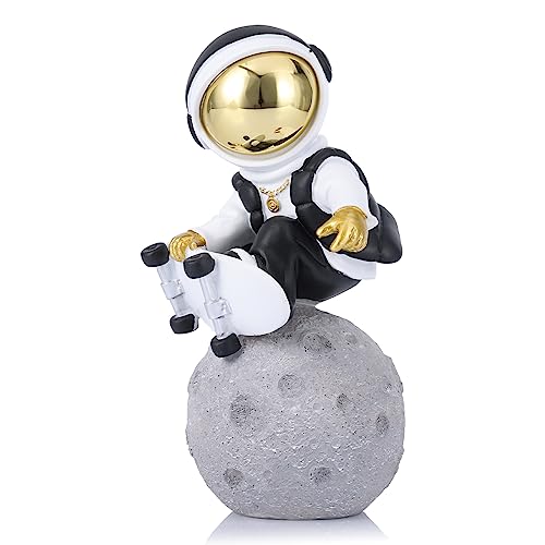 LCCCK Dekorative Astronauten-Figur, Statue, Astronauten-Skulptur, Raumfahrer-Dekor, Skulpturen, Heimdekoration, Schwarz und Gold, Regaldekoration, Tischdekoration, Raumfigur Ornament von LCCCK