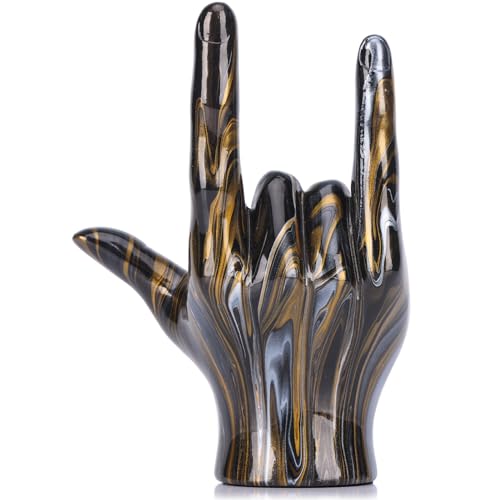 LCCCK Schwarz und Gold Rock and Roll Handschild Schreibtischstatue, I Love You Schild Paar Schlafzimmer Dekoration, Schwarz Gold Hand Geste Skulptur Friedenszeichen Dekor, für Kokette Dekor Desktop von LCCCK