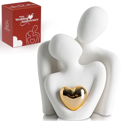 LCCCK Moderne Mini Keramik Paar Figur mit Herz – Abstrakte Liebesstatue & Skulptur Deko für Wohnzimmer, Schlafzimmer, Tisch oder Regal – Geschenk zum Jahrestag, Valentinstag oder Hochzeit von LCCCK