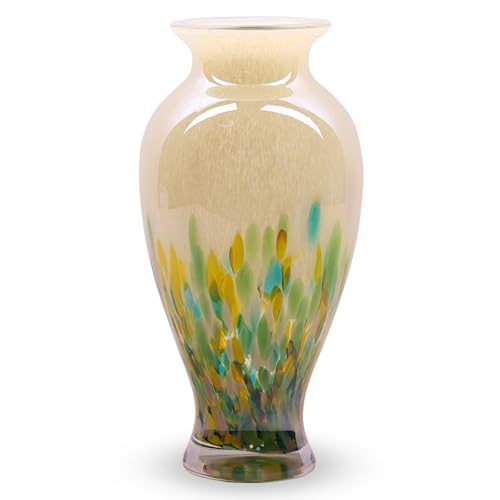 Mundgeblasene Glasvase, 30 cm hoch, schöne grüne Meervase mit breiter Öffnung, Knospenvase für Tischdekoration, buntes Muranoglas, Blumenvasen für Zuhause, Eingang, Hochzeitszentrum von LCCCK