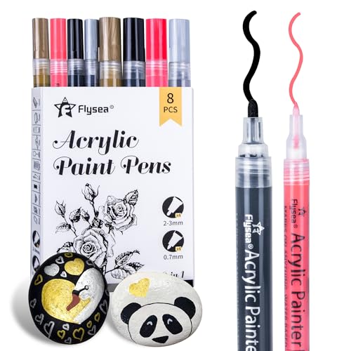 Acrylstifte für Steine Wasserfest, LCDGTJ 8 Pack 4 Feine Spitze und 4 Pinselspitze Acrylic Paint Marker Set - Multimarker für Tassen, Bemalen, Keramik, Leinwand, Holz, Leder, DIY, Kunststoff, Geschenk von LCDGTJ