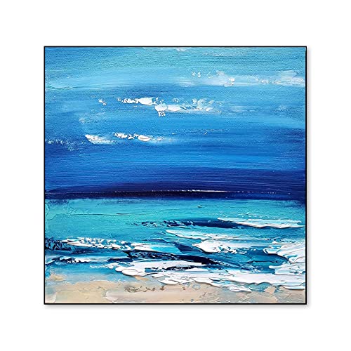 Gemälde, Blaue Textur Himmel Meereswellen Strandlandschaft Abstrakte Kunst Moderne Kunstwerke Gemälde Handgemalte Ölgemälde Auf Leinwand Wandkunst Für Wohnzimmer Schlafzimmer Büro Wohnkultur, von LCDIUDIU