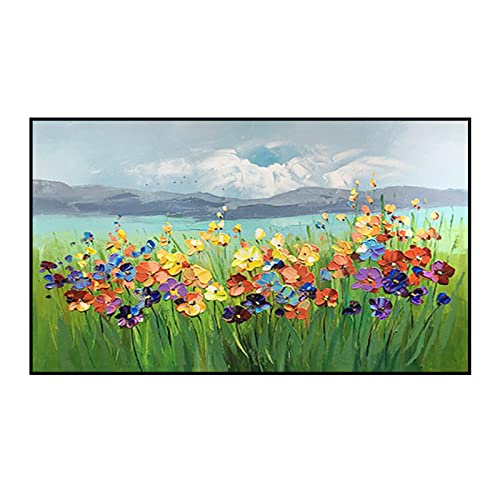 LCDIUDIU Gemälde, Bunte Blumen Busch Pflanzen Am See Berglandschaft Abstrakte Moderne Original Handgemalte Ölgemälde Auf Leinwand Für Familie Wand Wohnzimmer Esszimmer Home Art Decor von LCDIUDIU